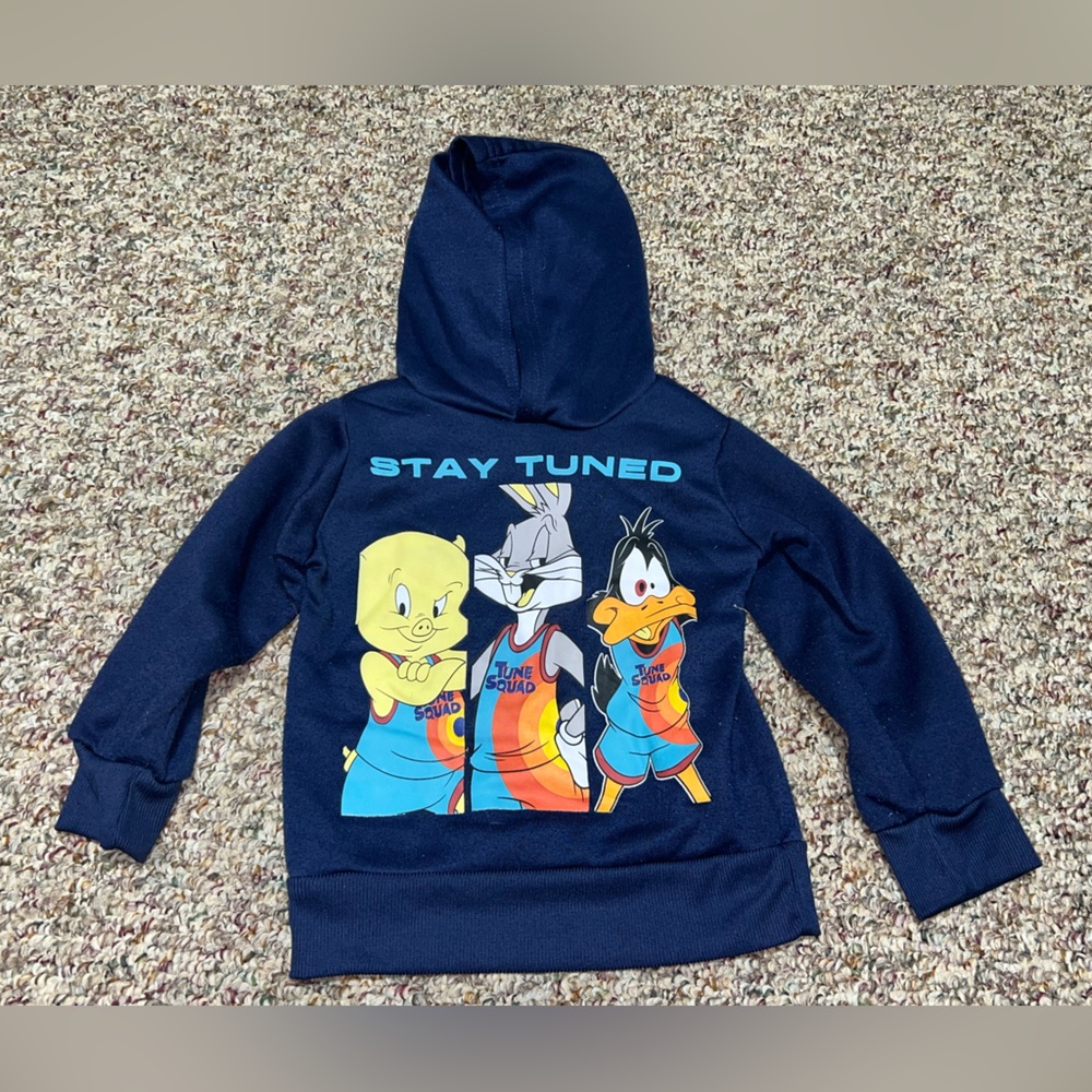 Boys girls, 2T hoodie Navy Blue Cartoon Character Hoodie Space Jam